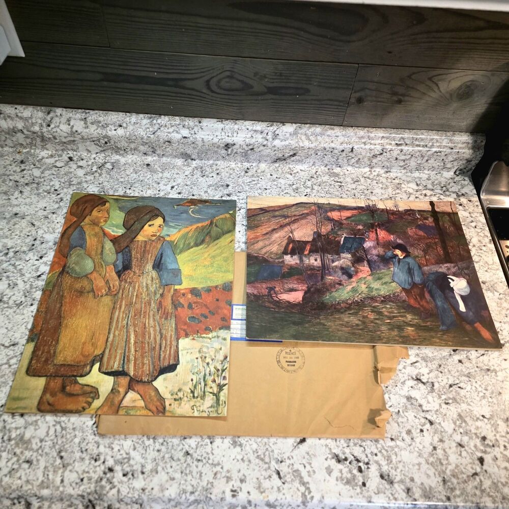 Lot of 2 Paul Gauguin Little Breton Shepherd & Two Breton Girls by The Sea Art